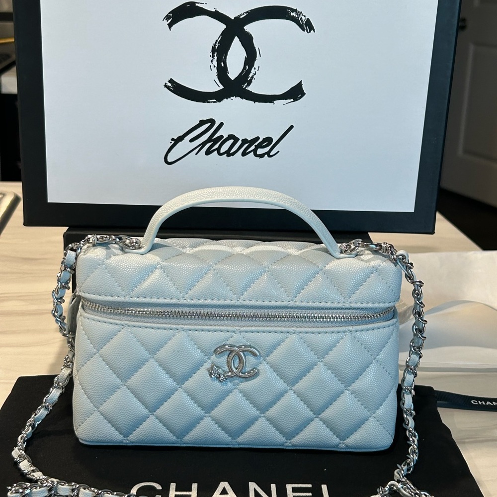 CHANEL VIP GWP Quilted Vanity Crossbody Bag in Pale Blue with Silver Hardware